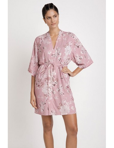 KIMONO CON ESTAMPADO FLORAL - ROSA/VINO