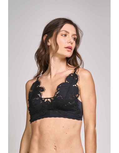 BRALETTE SIN ARO ENCAJE ALGODÓN NEGRO