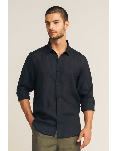 CAMISA MANGA LARGA EN LINO AZUL OSCURO